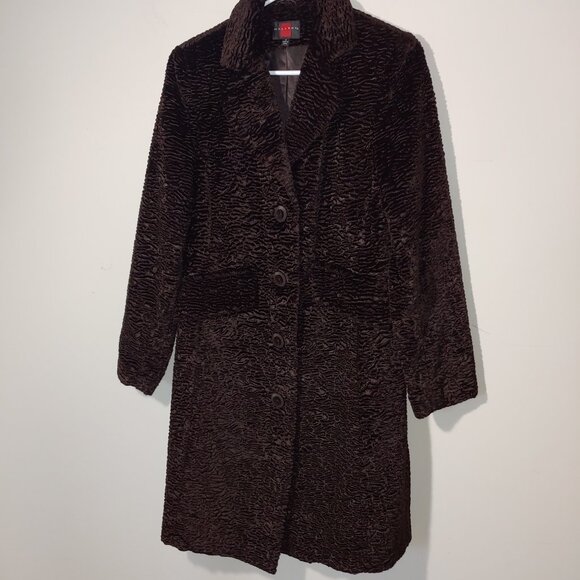Gallery Faux Fur Lined Notched Collar Coat Size S Espresso Brown - Picture 1 of 7